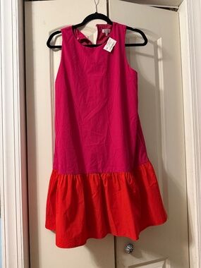 TCEC red and pink colorblock sleeveless dress with pockets, NWT size L